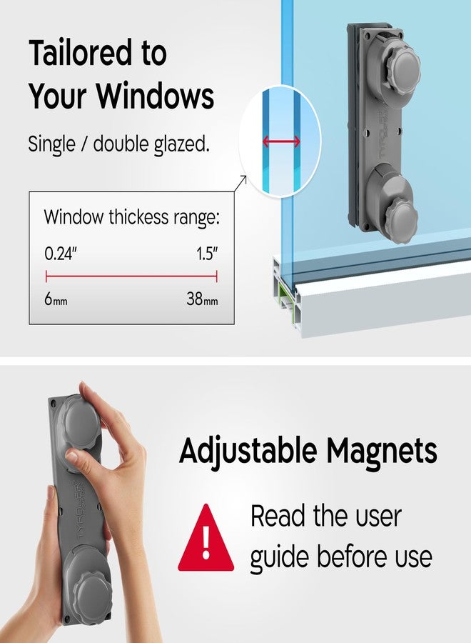Tyroler Bright Tools Tyroler Magnetic Window Cleaner Tool | The Silicone Glider R-3 AFC Fits Windows 0.2"-1.5" Thick | Double Sided Outside Window Cleaner Tool | Adjustable Control - Image 3